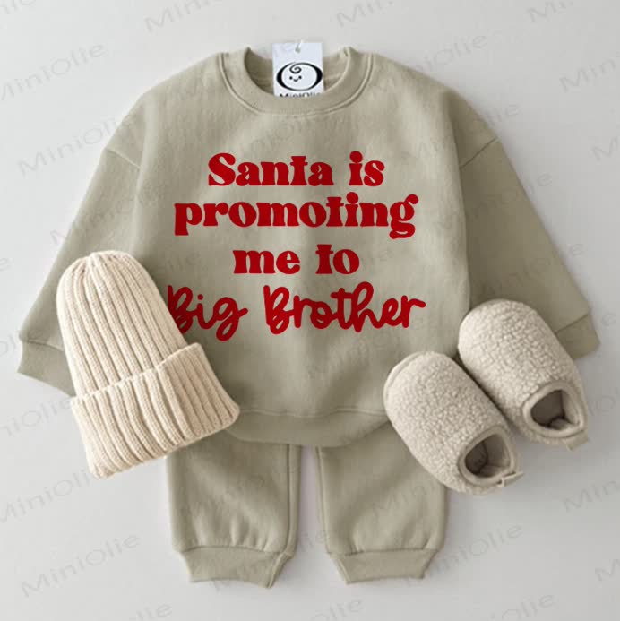 SANTA IS PROMOTING ME TO BIG BROTHER Baby Sweatshirt 2-piece Grey Green Set