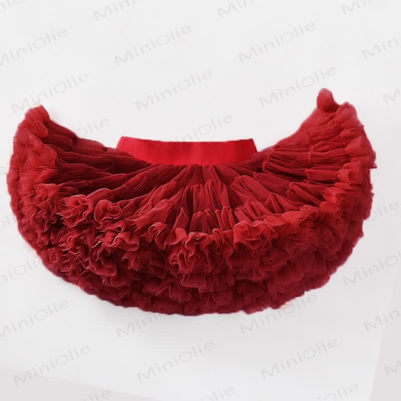 Baby Toddler Girl Bow Knit Cloak & Top & Red Mesh Skirt