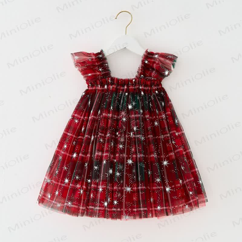 Baby Toddler Red Plaid Snowflake Ruffled Dress