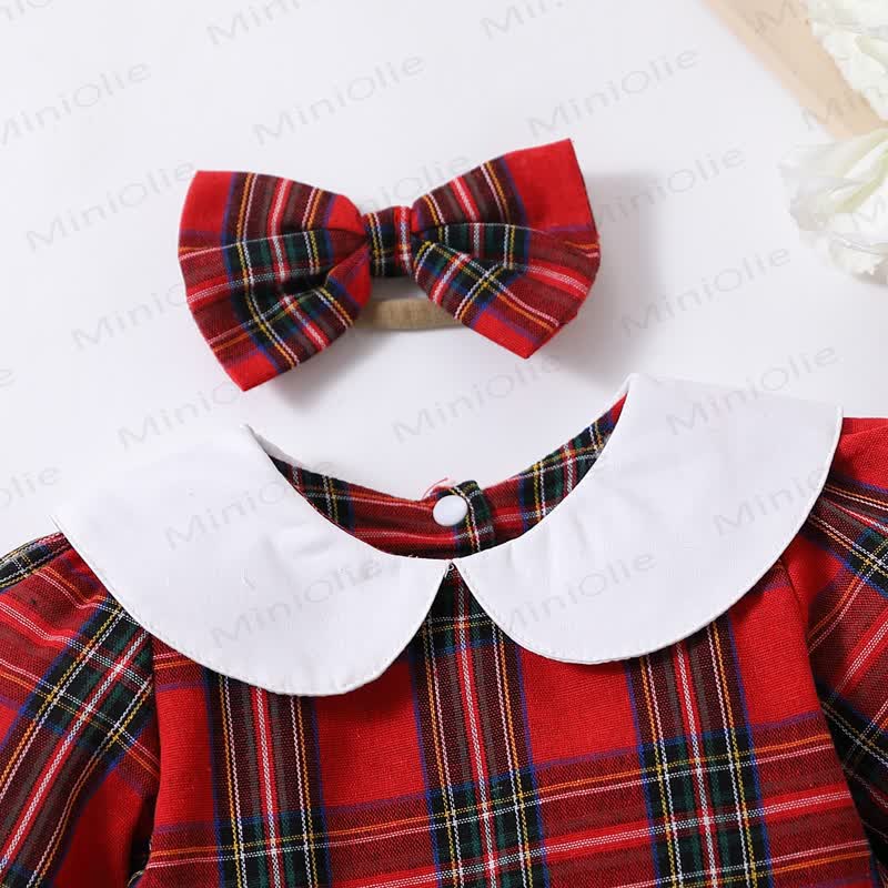 Baby Christmas Plaid Bodysuit with Headband