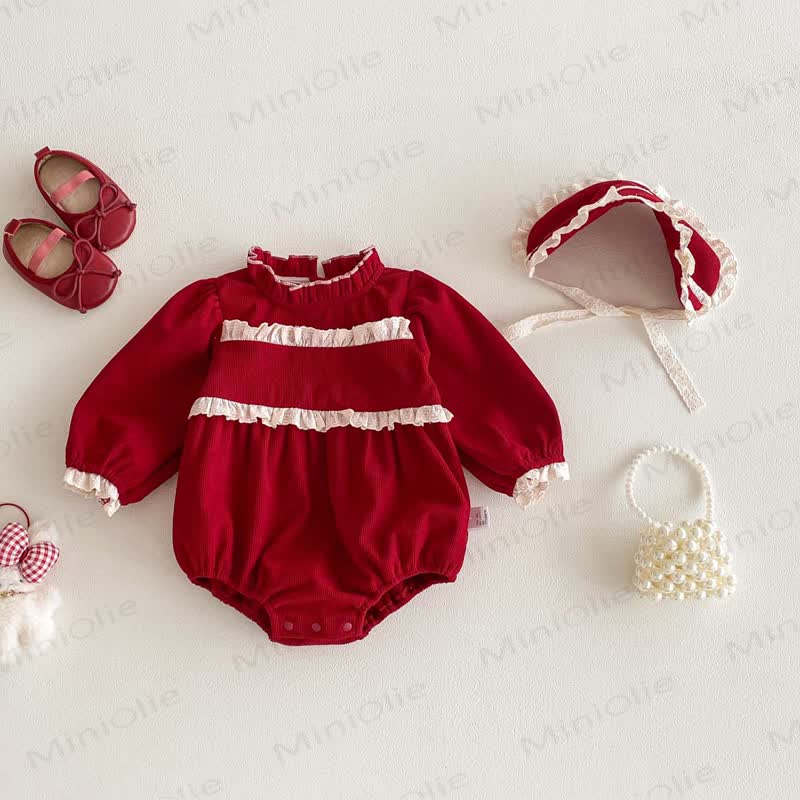 Baby Red Lace Bodysuit with Scarf