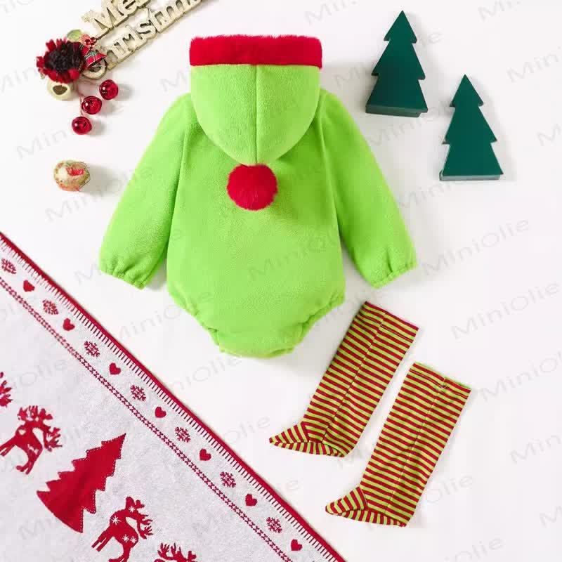Baby Christmas Tree Hooded Bodysuit with Socks