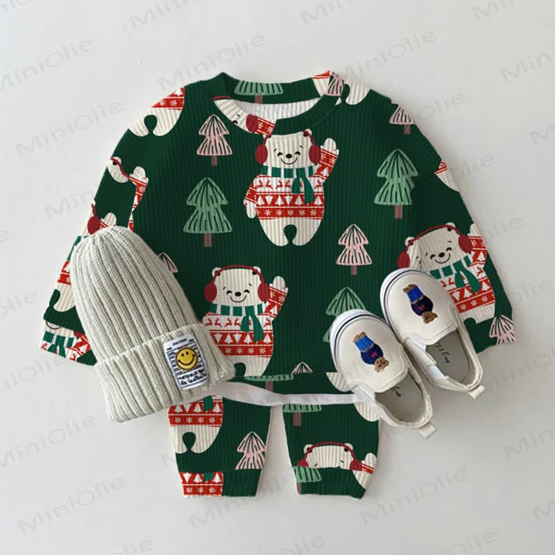 Baby Waffle Christmas Polar Bear Sweatshirt 2-piece Set