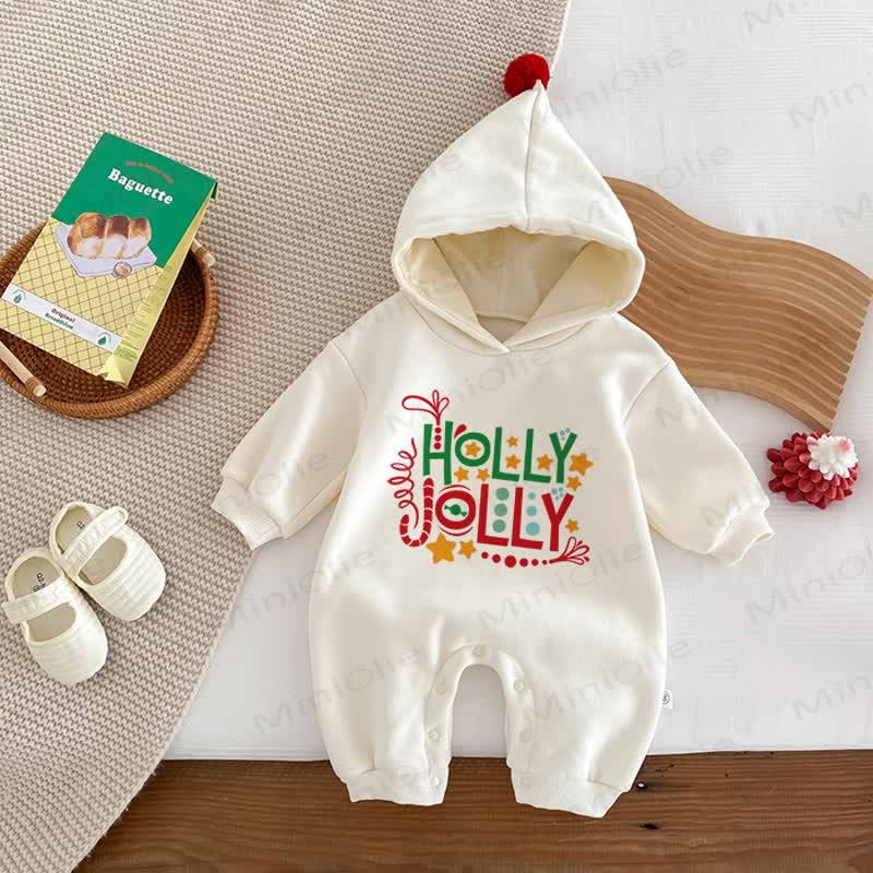 HOLLY JOLLY Baby Toddler White Hooded Onesie