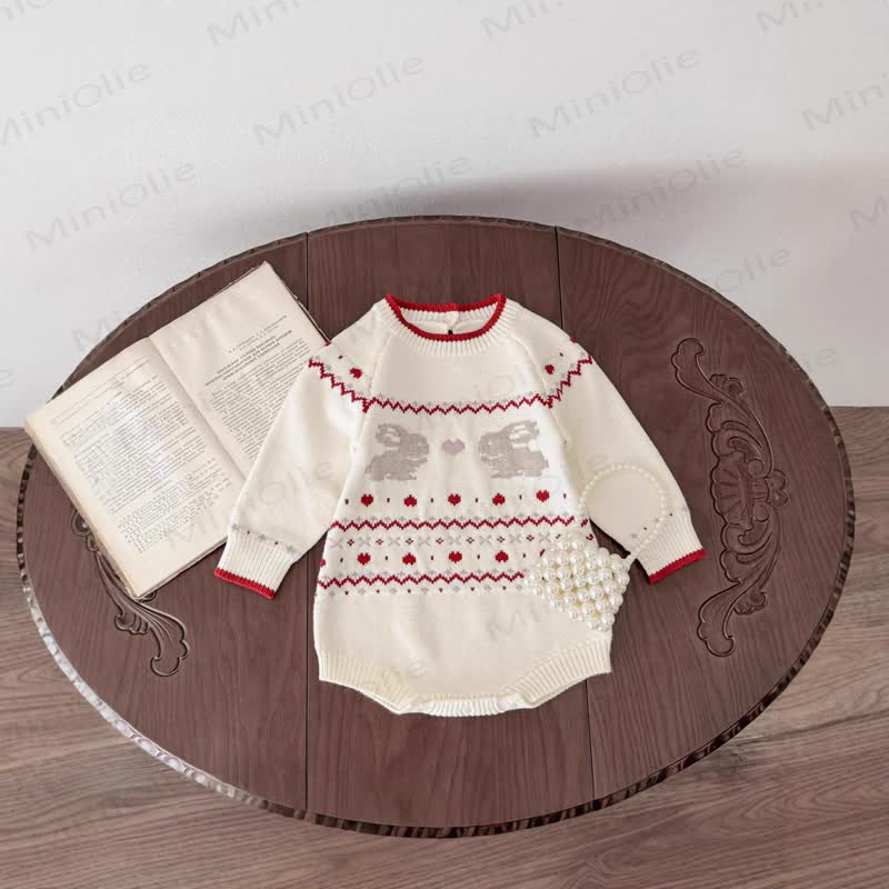 Baby Knit Rabbit Heart Bodysuit