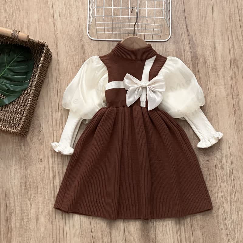 Toddler Girl White Bow Knitted Christmas Dress