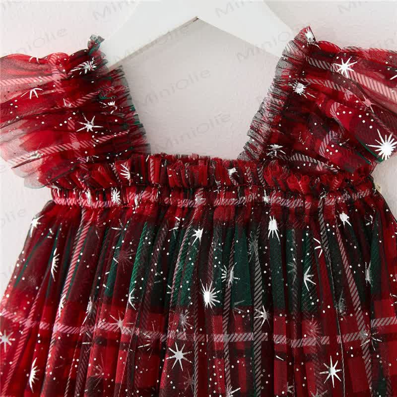 Baby Toddler Red Plaid Snowflake Ruffled Dress