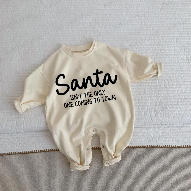 SANTA ISN'T THE ONLY ONE COMING TO TOWN Baby Beige Romper