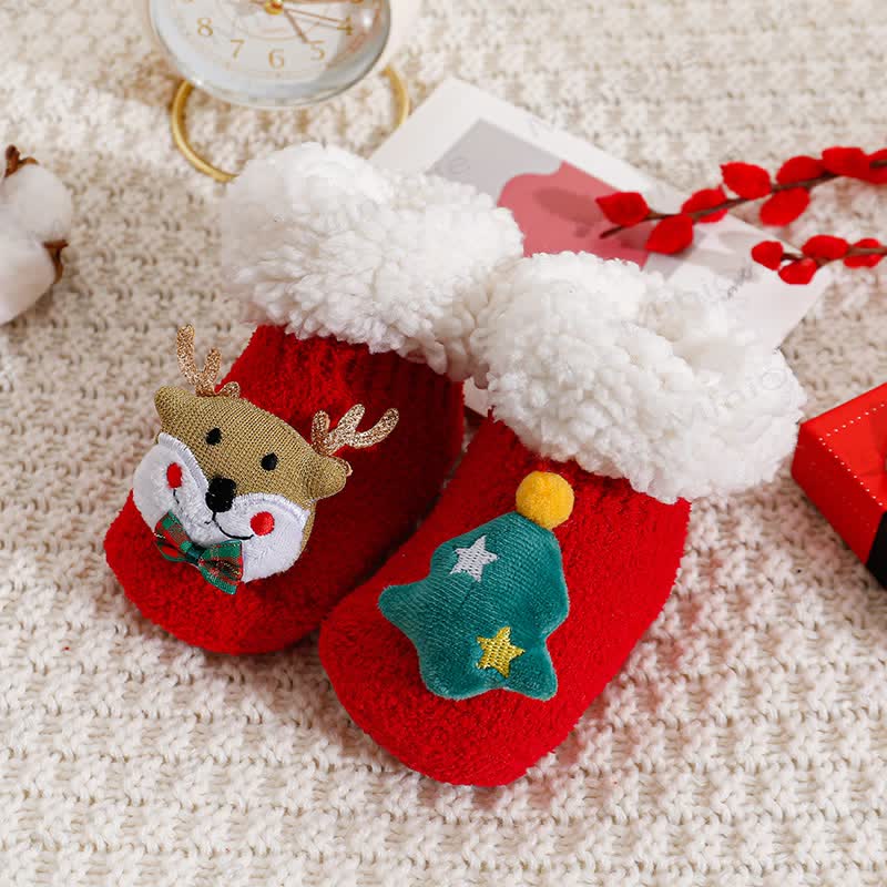 Baby Santa Claus Tree Reindeer Sherpa Floor Socks