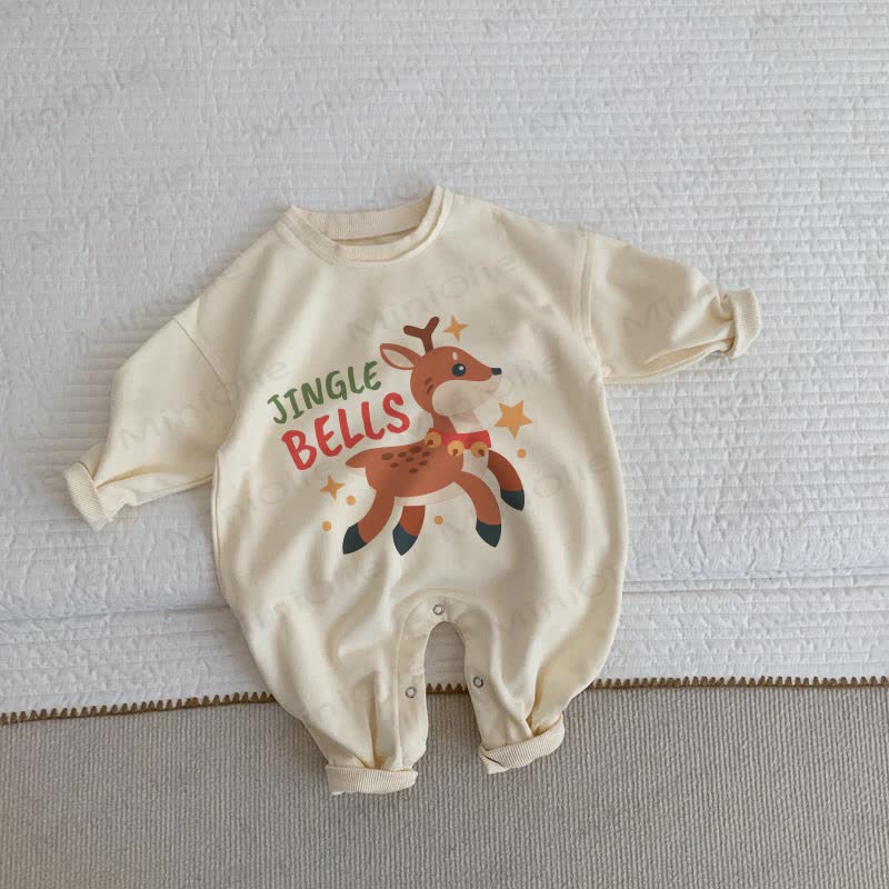 JINGLE BELLS Baby Cute Deer Beige Romper