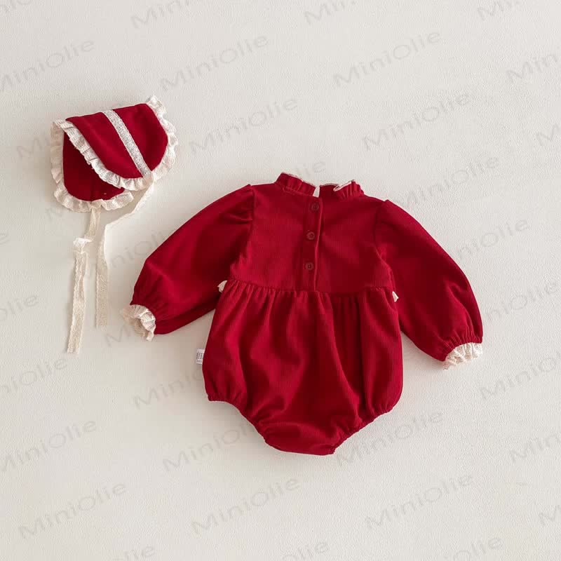 Baby Red Lace Bodysuit with Scarf