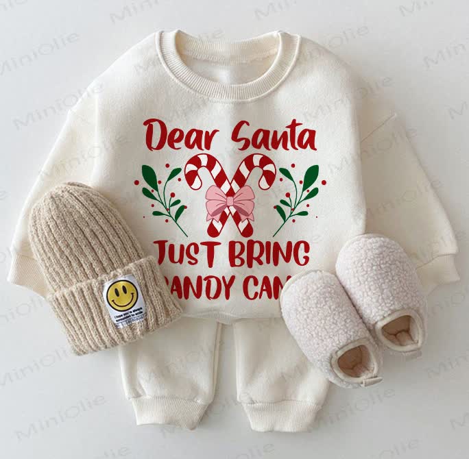 DEAR SANTA JUST BRING CANDY CANE Baby Christmas Sweatshirt 2-piece White Set
