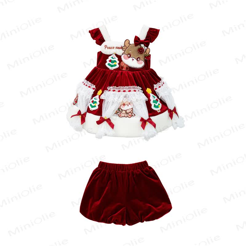Toddler Kid Girl Deer Red Fleece Dress