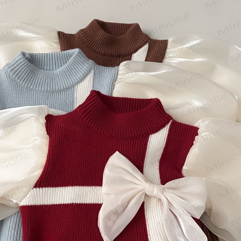 Toddler Girl White Bow Knitted Christmas Dress