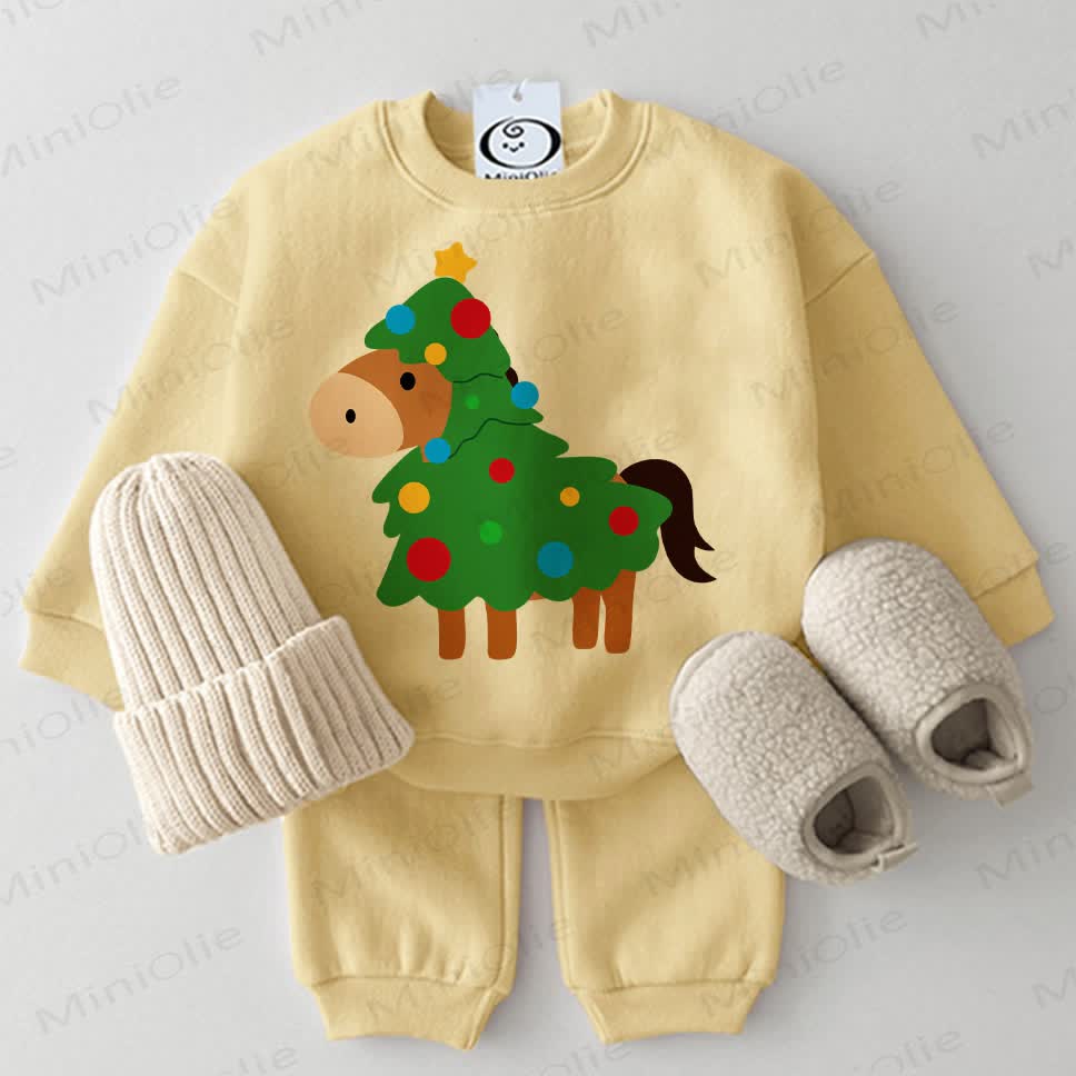Baby Funny Christmas Pony Sweatshirt 2-piece Yellow Set