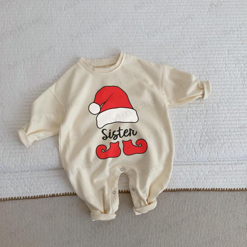 BROTHER/SISTER Baby Beige Christmas Romper
