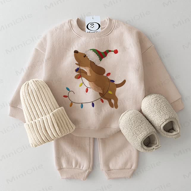 Baby Christmas Dog 2-piece Beige Set