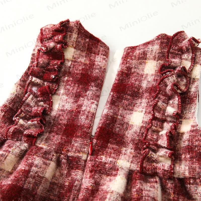 Baby Girl Red Plaid Cherry Sleeveless Dress & Beige Top