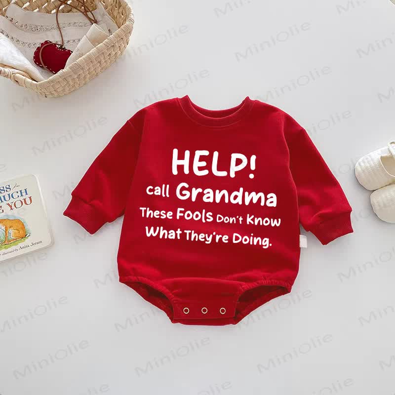 HELP CALL GRANDMA Baby Red Bodysuit