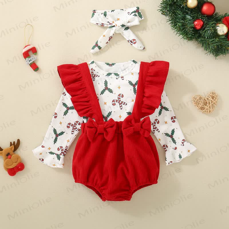 Baby Chritmas Bodysuit Shorts and Headband 3pcs Set