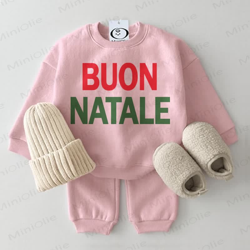 BUON NATALE Baby Sweatshirt 2-piece Pink Set