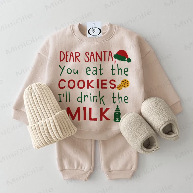 DEAR SANTA, YOU EAT THE COOKIES I'LL DRINK THE MILK Baby 2-piece Beige Set