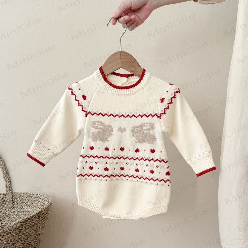 Baby Knit Rabbit Heart Bodysuit