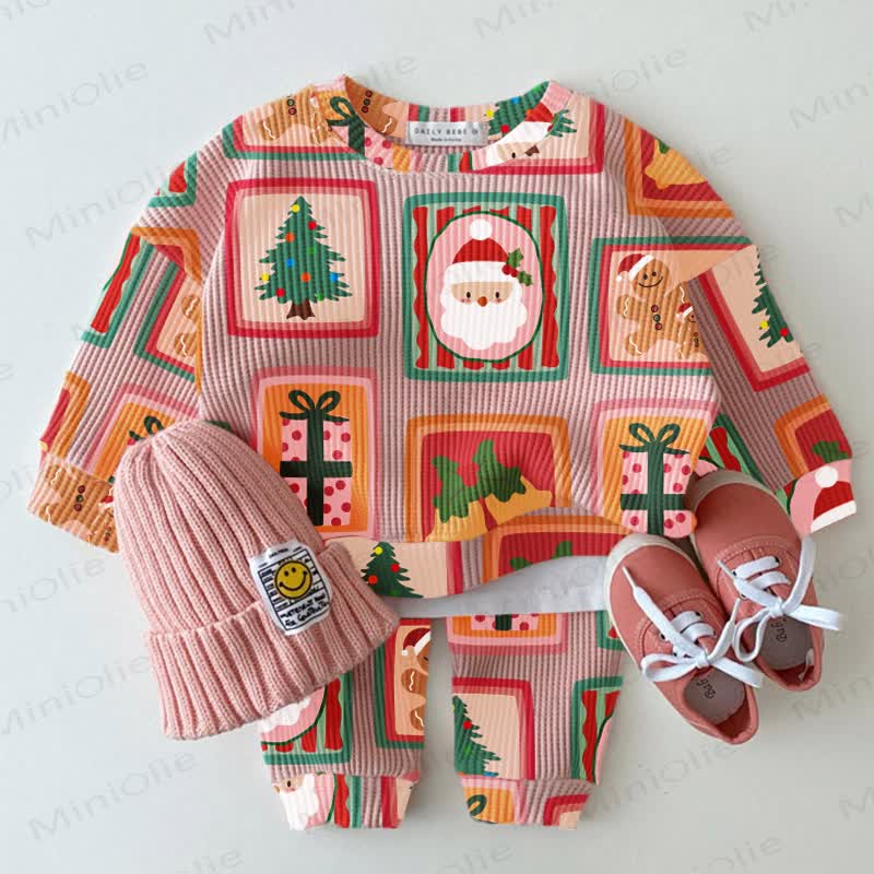 Baby Waffle Christmas Art Pattern Sweatshirt 2-piece Set