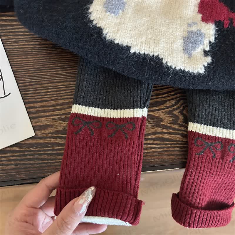 Toddler Kid Christmas Bear Knitted Sweater/Fleece Leggings