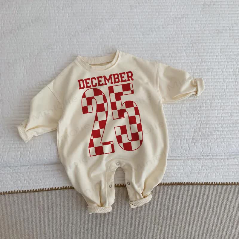 DECEMBER 25 Baby Toddler Check Beige Romper