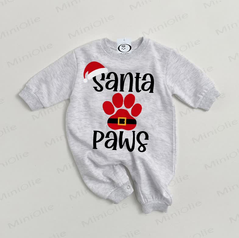 SANTA PAWS Baby Christmas Grey Romper