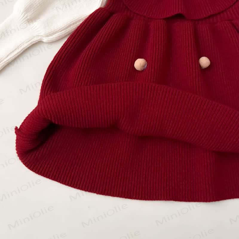 Toddler Girl Red Lace Bear Bow Knitted Christmas Dress