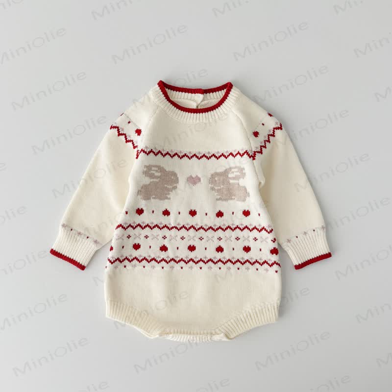 Baby Knit Rabbit Heart Bodysuit