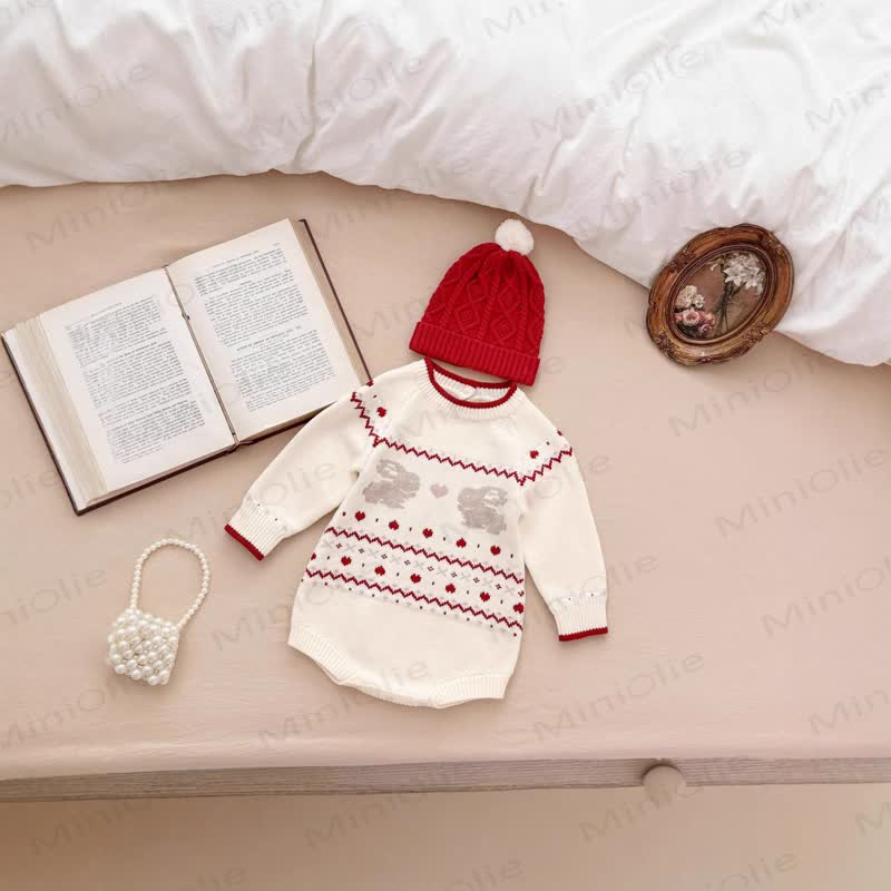 Baby Knit Rabbit Heart Bodysuit