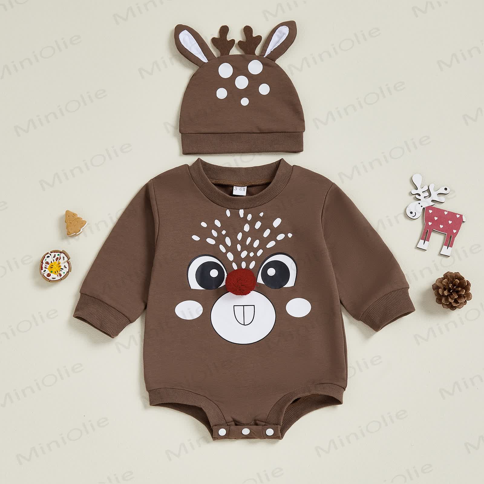 Baby Christmas Deer Bodysuit with Hat