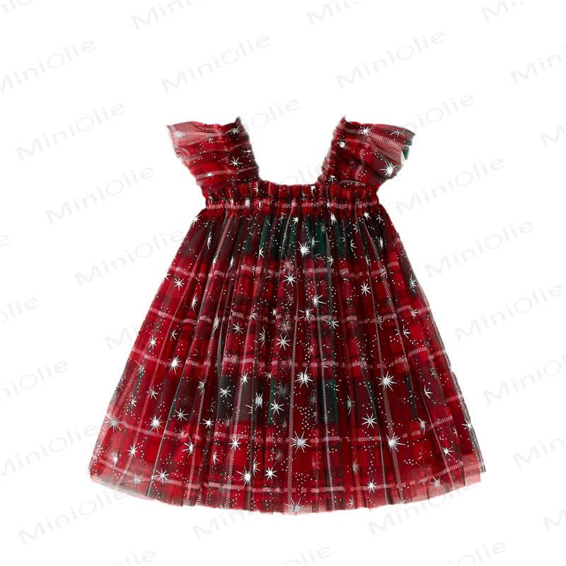 Baby Toddler Red Plaid Snowflake Ruffled Dress