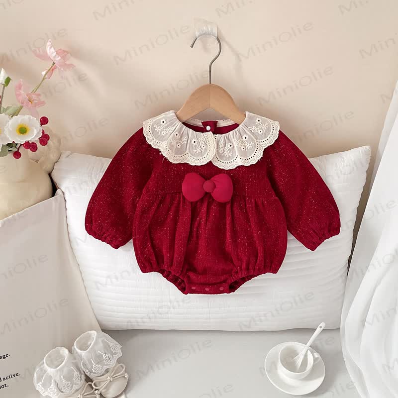 Baby Bows Lace Red Bodysuit