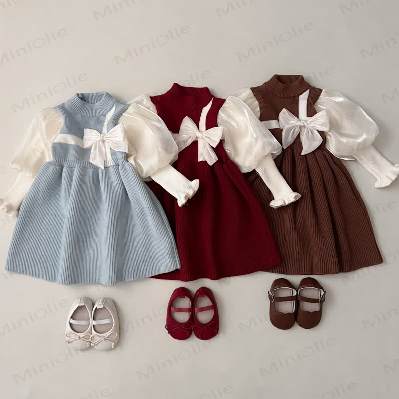 Toddler Girl White Bow Knitted Christmas Dress
