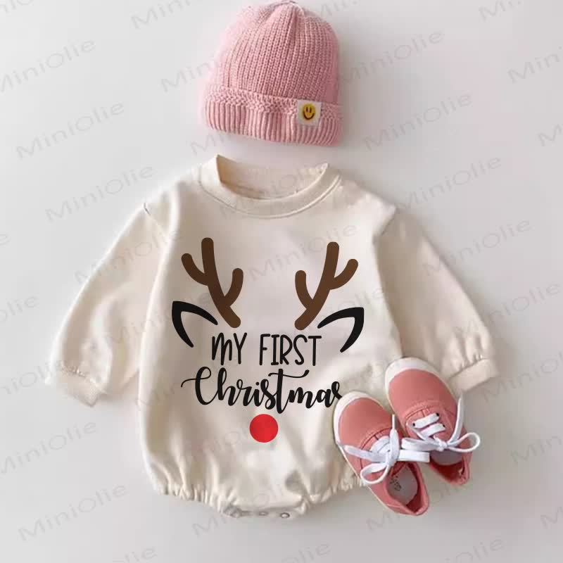 MY FIRST CHRISTMAS Baby  Reindeer White Bodysuit