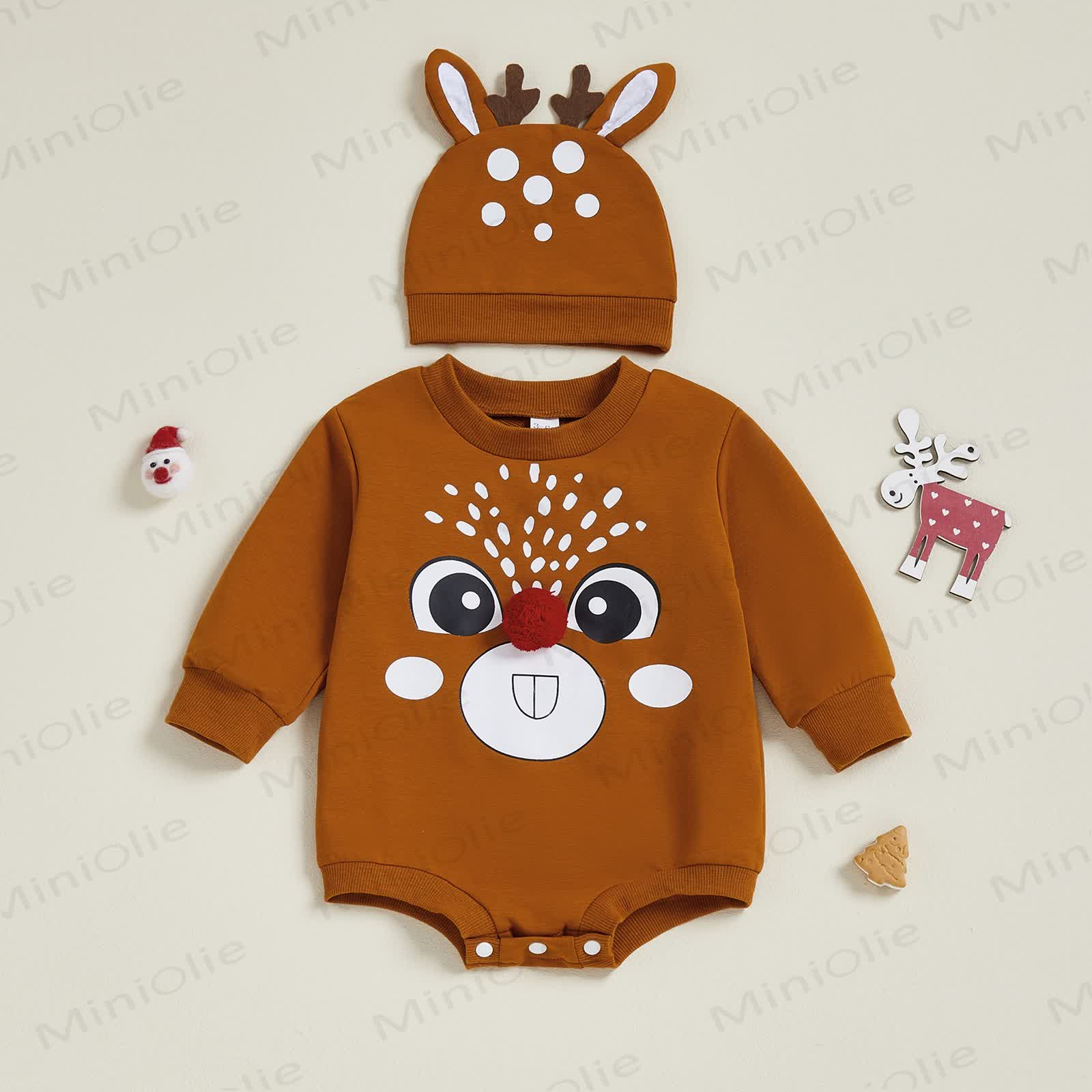Baby Christmas Deer Bodysuit with Hat