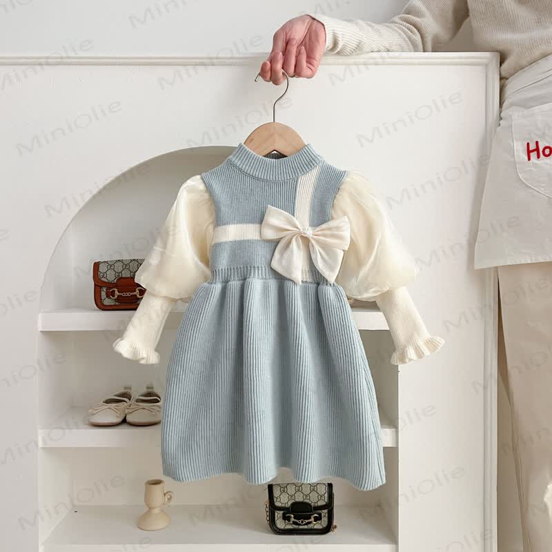 Toddler Girl White Bow Knitted Christmas Dress
