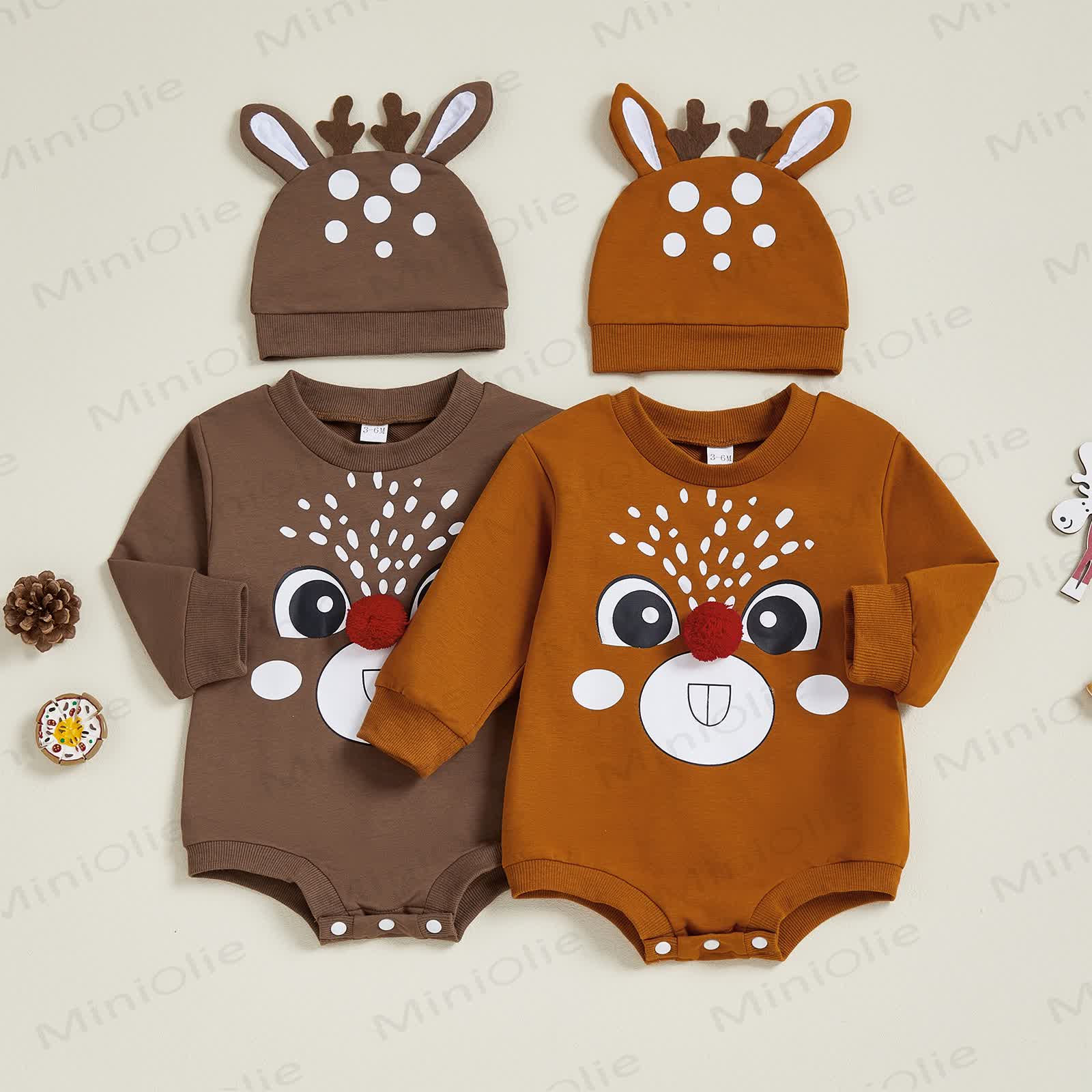 Baby Christmas Deer Bodysuit with Hat