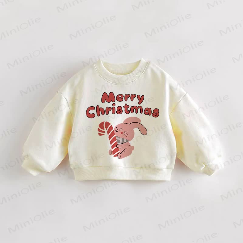 MERRY CHRISTMAS Baby Toddler Bunny Cream Sweatshirt