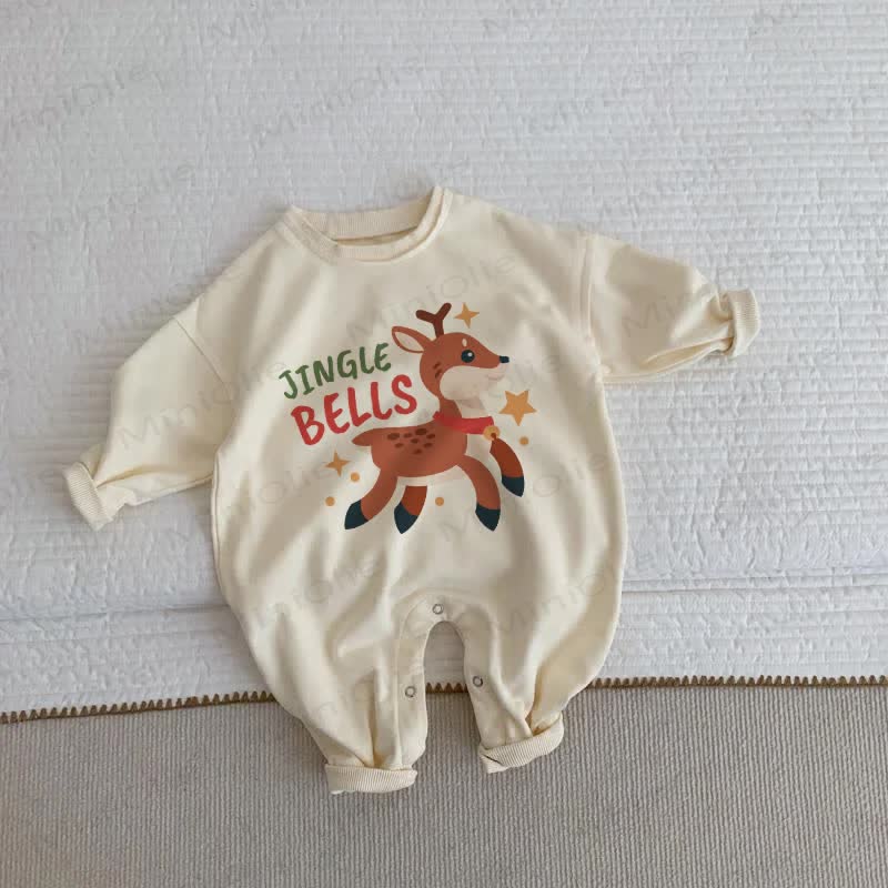 JINGLE BELLS Baby Toddler Deer Beige Romper