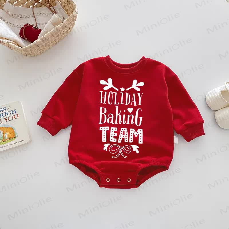 HOLIDAY BAKING TEAM Baby Bow Deer Red Bodysuit