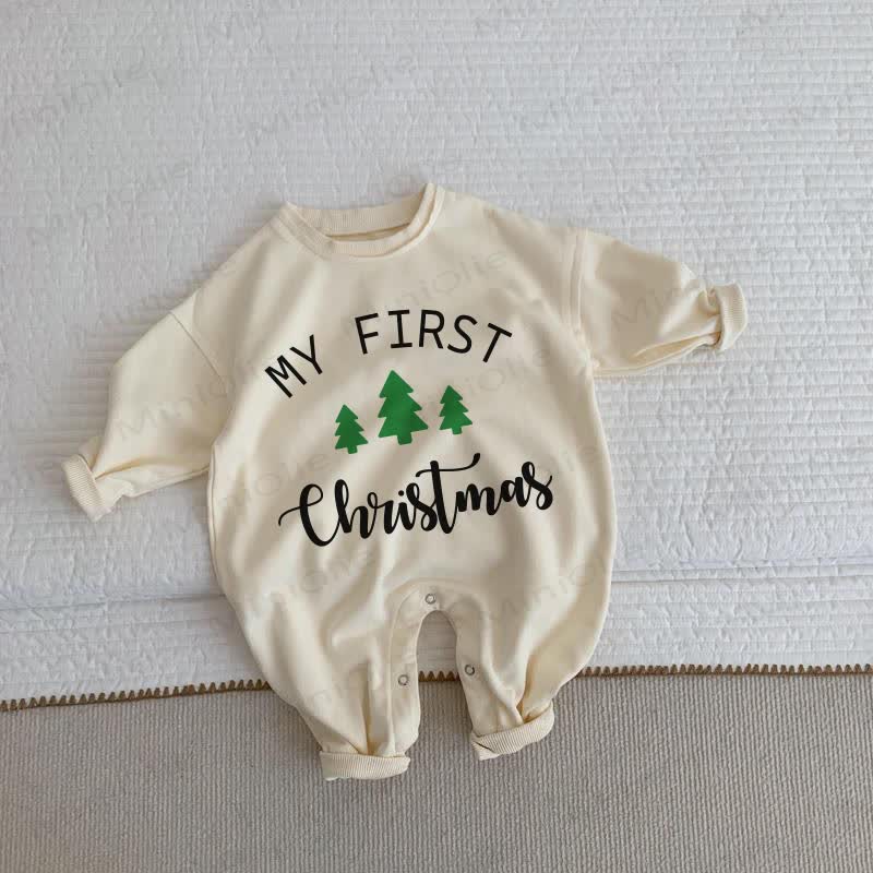 MY FIRST CHRISTMAS Baby Beige Romper
