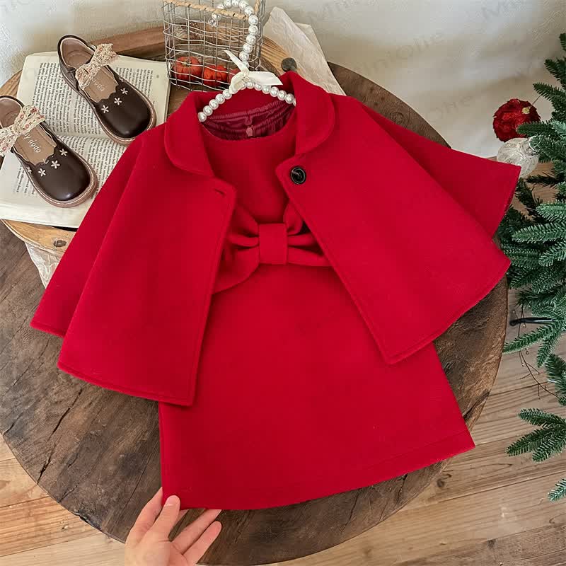 Toddler Cape and Bow Dress 2-piece Set