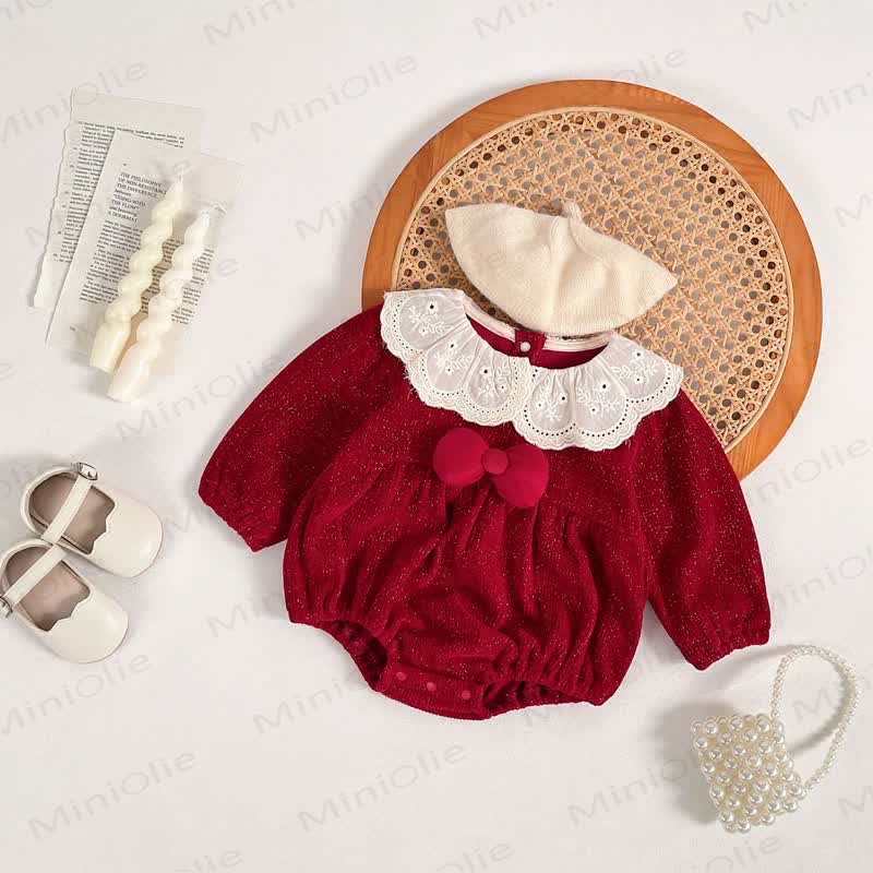 Baby Bows Lace Red Bodysuit