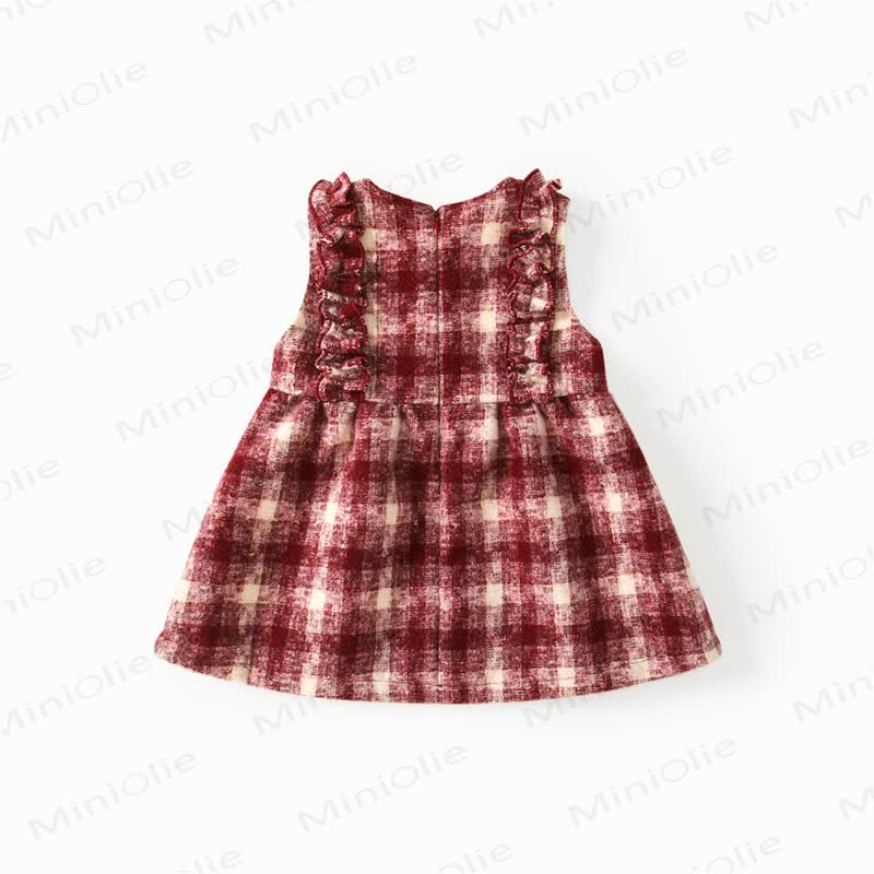 Baby Girl Red Plaid Cherry Sleeveless Dress & Beige Top