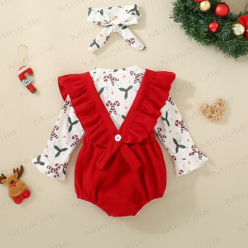 Baby Chritmas Bodysuit Shorts and Headband 3pcs Set